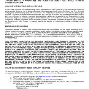 Warranty Information - Specialty