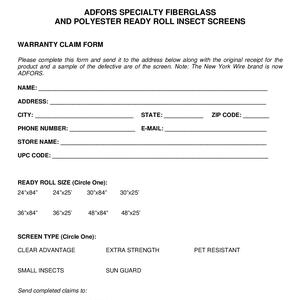 Warranty Claim Form - Specialty