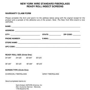 Warranty Claim Form - Standard